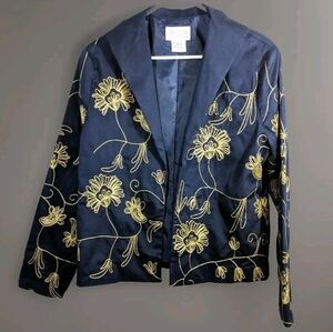 Blue Jacket Womens L Gold Embroidery Open Front